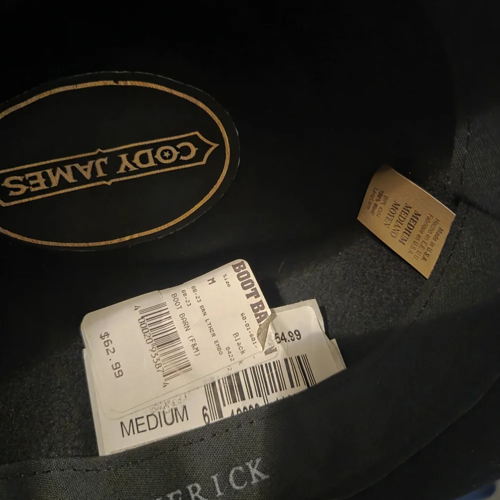 Black Cody James Cowboy Hat with Brown Band - Picture 3 of 3